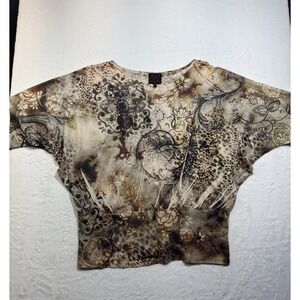French Blue Shirt Womens‎ 1X Brown Animal Print Dolman Sleeve Rhinestone Jersey